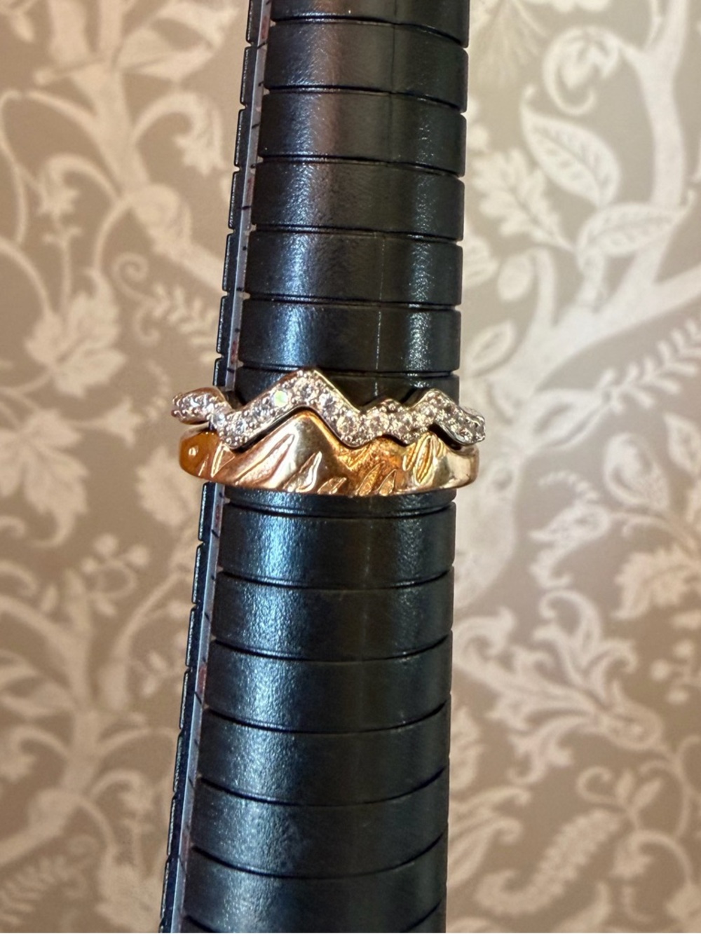 ACOTAR Rings Set of 2 Ramiel Mountain Range Gold Tone Band & Silver CZ Band 8.5